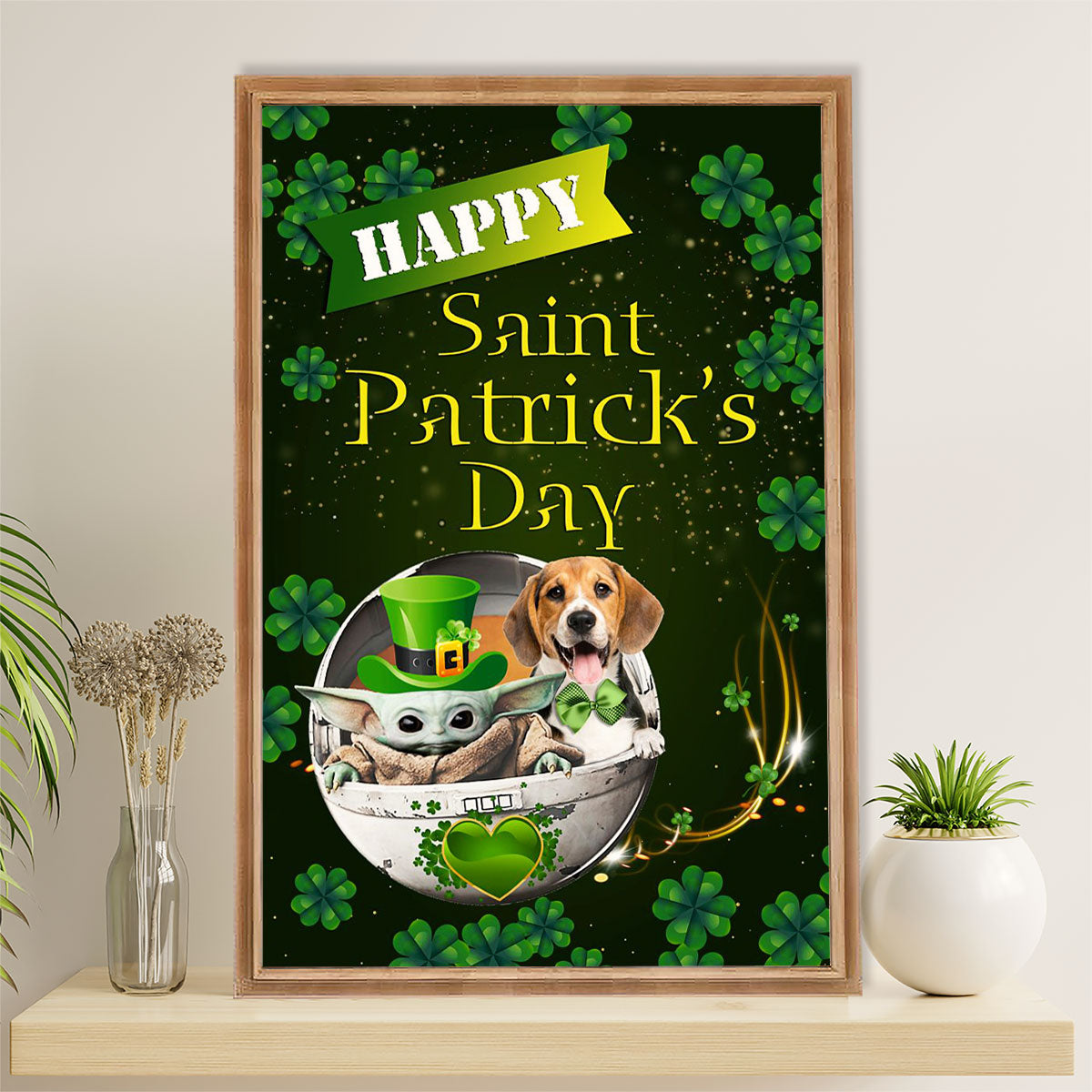 Beagle Dog Poster | St. Patrick's Day | Wall Art Gift for Pocket Beagle Puppies Lover