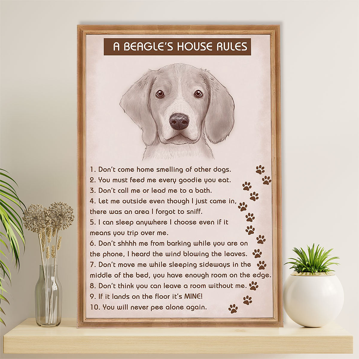 Beagle Dog Poster | Beagle's House Rules | Wall Art Gift for Pocket Beagle Puppies Lover