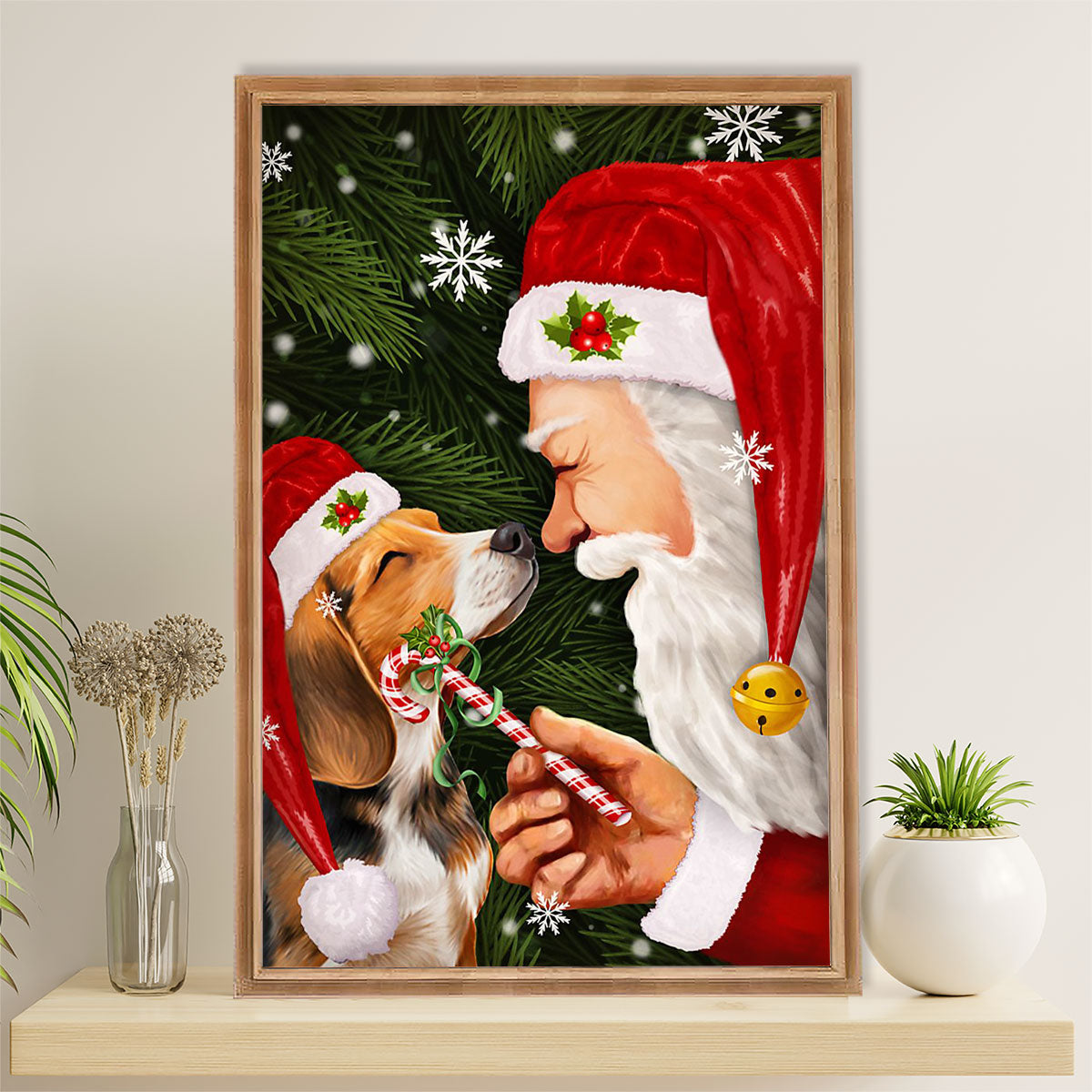 Beagle Dog Canvas Wall Art | Santa Claus Christmas Beagle | Gift for Pocket Beagle Puppies Lover