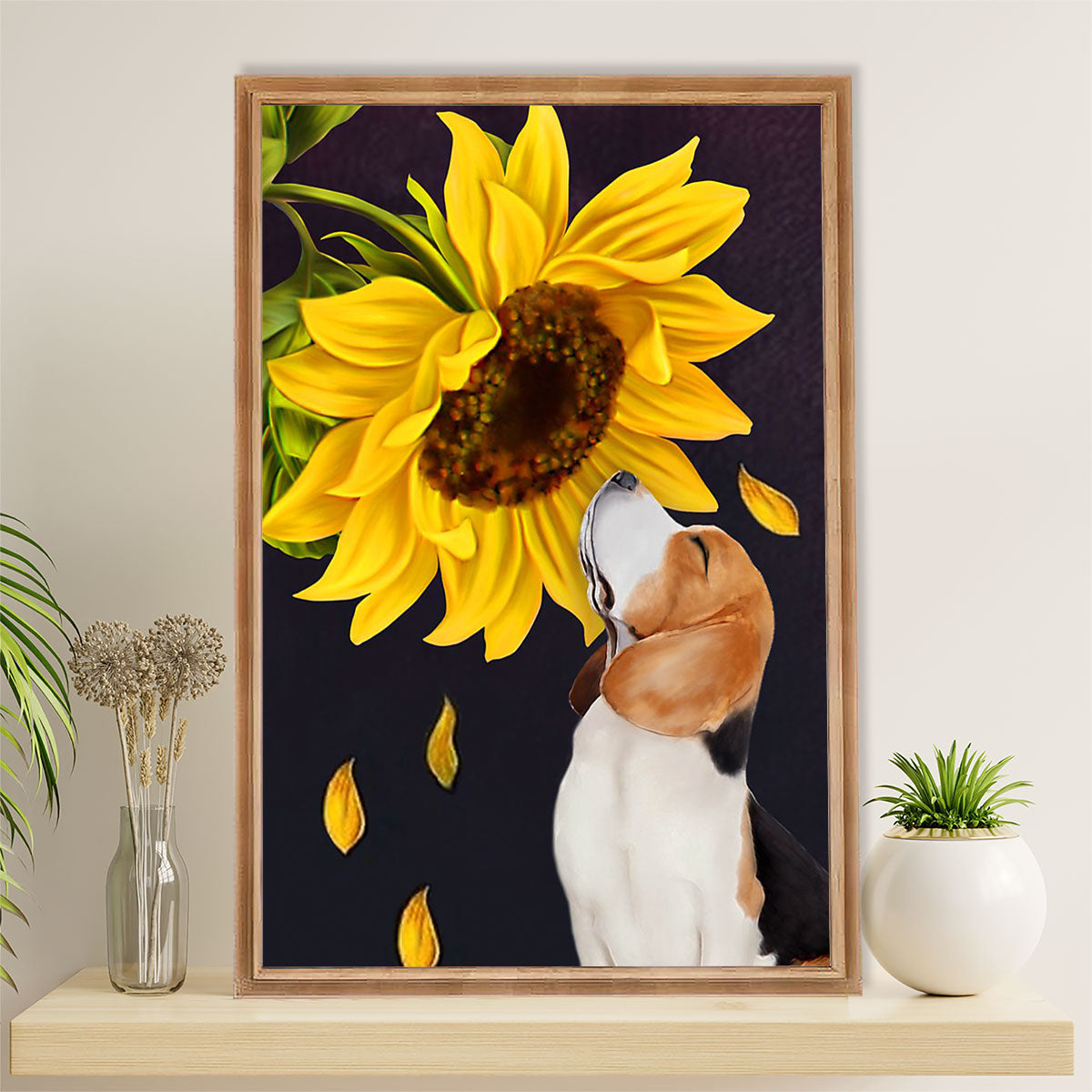 Beagle Dog Poster | Dog Sunflower | Wall Art Gift for Pocket Beagle Puppies Lover