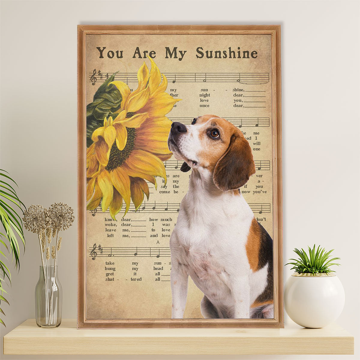 Beagle Dog Canvas Wall Art | You Are My Sunshine | Gift for Pocket Beagle Puppies Lover