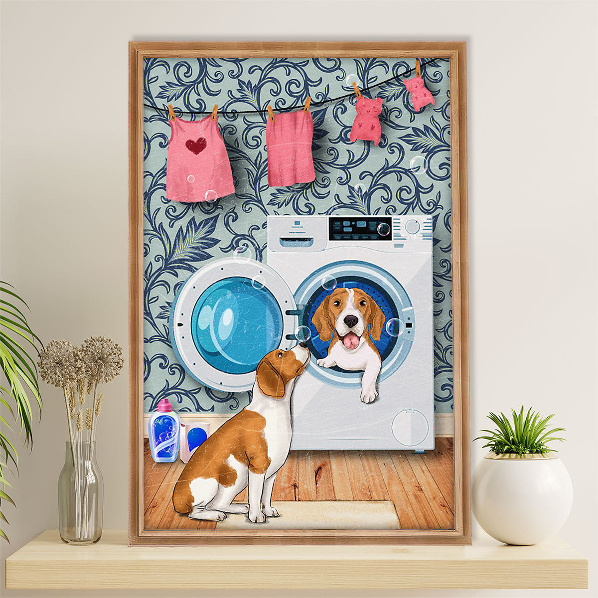 Beagle Dog Canvas Wall Art | Funny Beagles Washing Machine | Gift for Pocket Beagle Puppies Lover