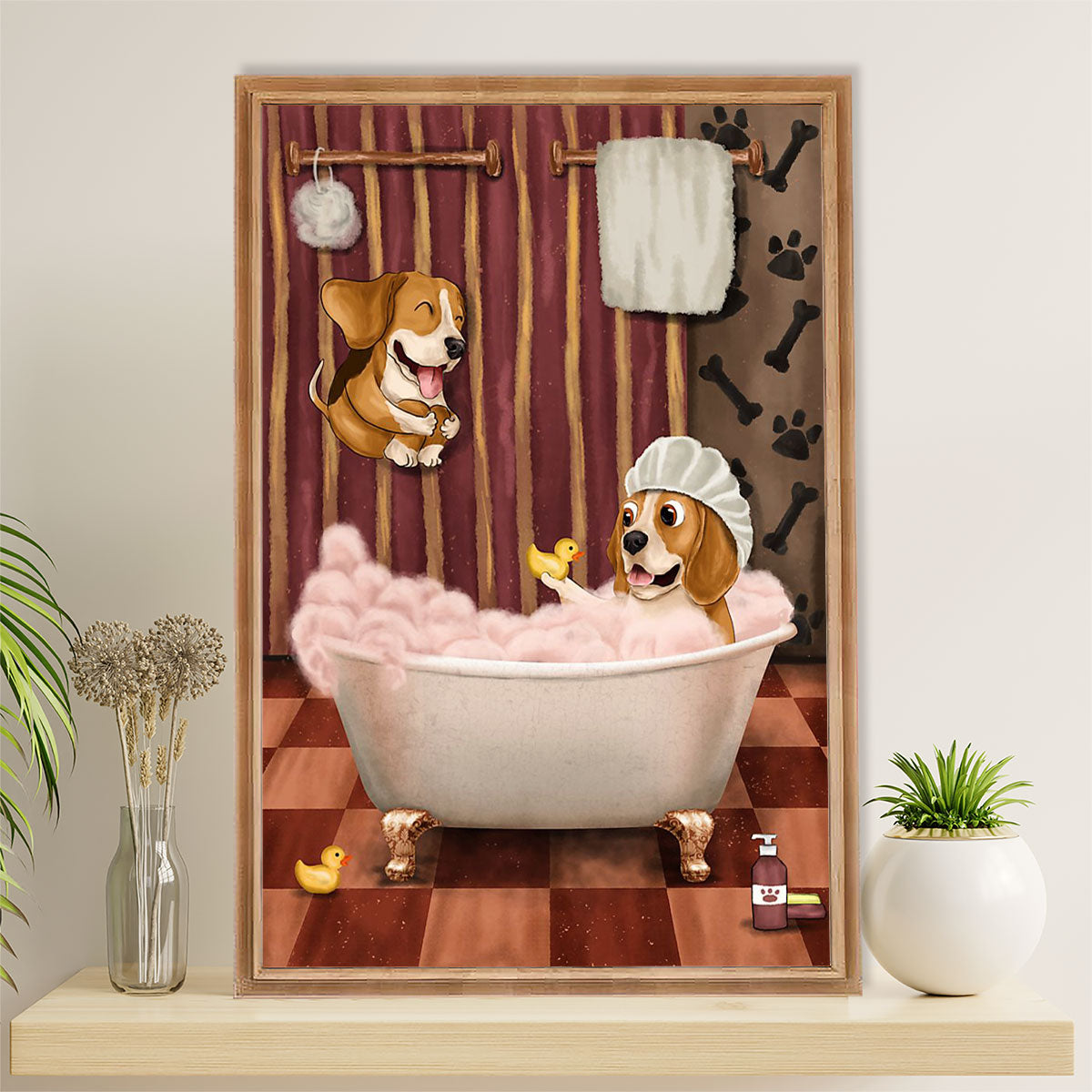Beagle Dog Canvas Wall Art | Funny Beagles in Bath | Gift for Pocket Beagle Puppies Lover