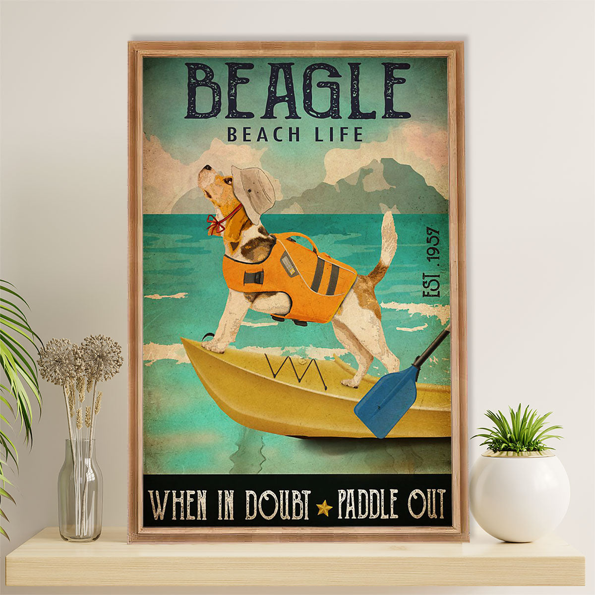 Beagle Dog Poster | Beagle Beach Life | Wall Art Gift for Pocket Beagle Puppies Lover