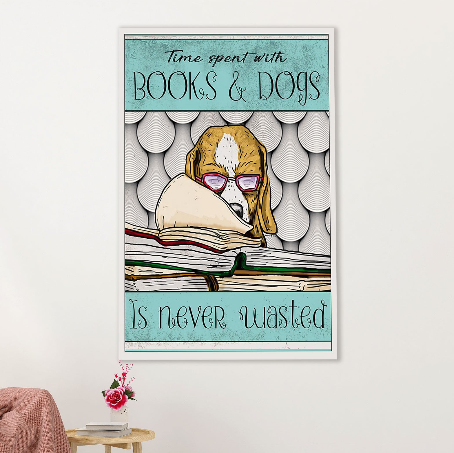 Beagle Dog Canvas Wall Art | Loves Books & Dogs | Gift for Pocket Beagle Puppies Lover