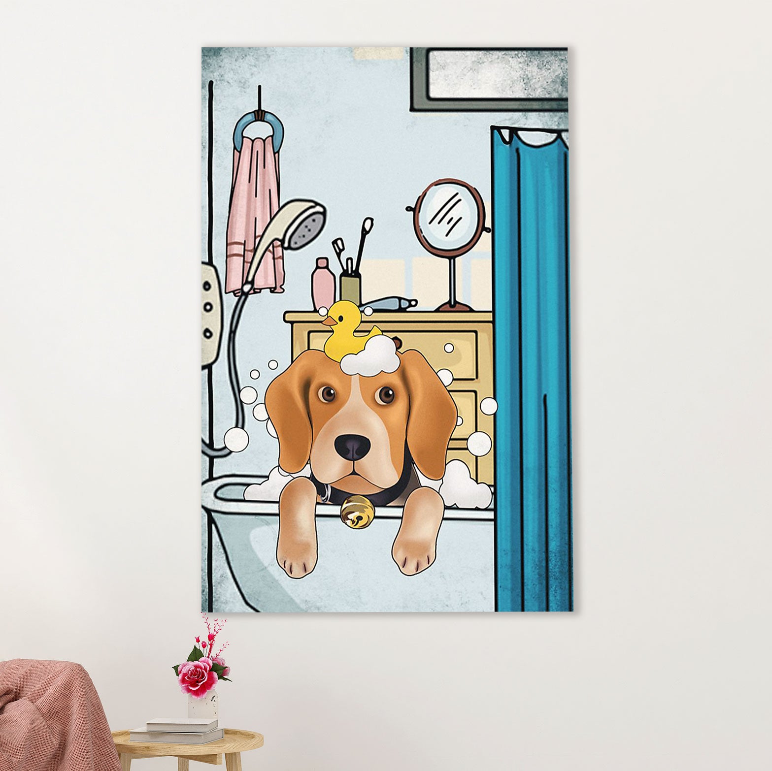 Beagle Dog Poster | Funny Dog in Bath | Wall Art Gift for Pocket Beagle Puppies Lover