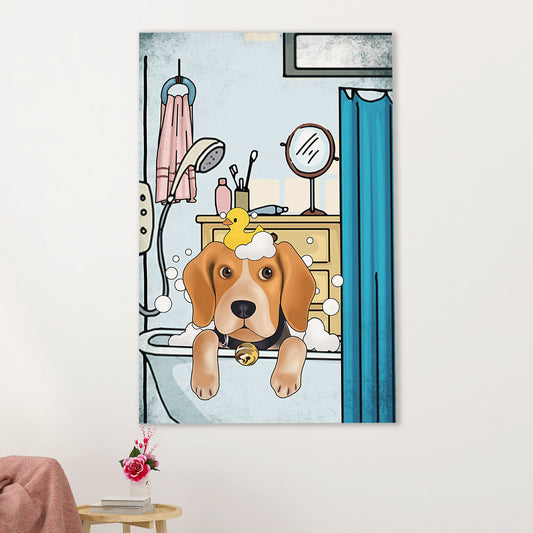 Beagle Dog Canvas Wall Art | Funny Dog in Bath | Gift for Pocket Beagle Puppies Lover