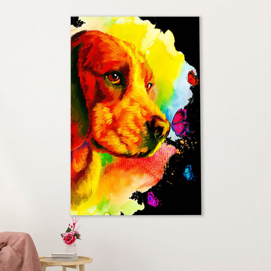 Beagle Dog Canvas Wall Art | Dog Watercolor Butterflies | Gift for Pocket Beagle Puppies Lover