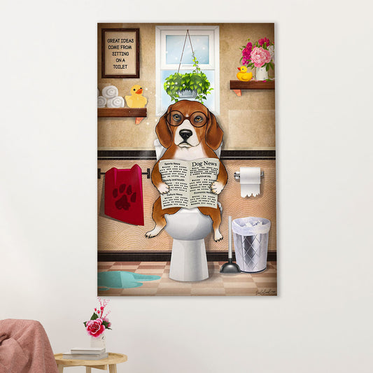 Beagle Dog Canvas Wall Art | Funny Dog in Toilet | Gift for Pocket Beagle Puppies Lover