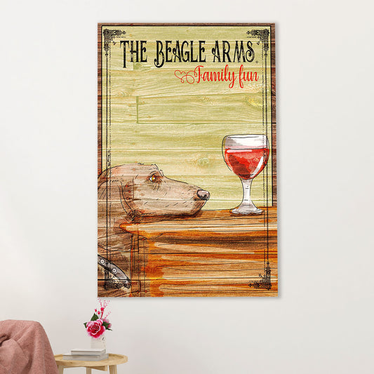 Beagle Dog Canvas Wall Art | Beagle Arms Wine Family Fun | Gift for Pocket Beagle Puppies Lover