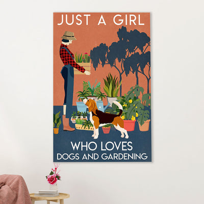 Beagle Dog Canvas Wall Art | Girl Loves Dogs & Gardening | Gift for Pocket Beagle Puppies Lover