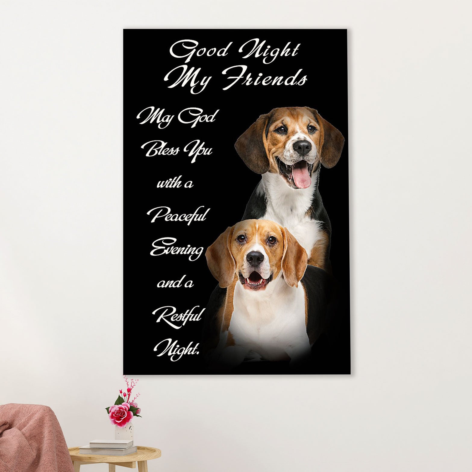 Beagle Dog Poster | Good Night My Friends | Wall Art Gift for Pocket Beagle Puppies Lover