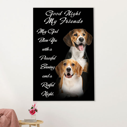 Beagle Dog Canvas Wall Art | Good Night My Friends | Gift for Pocket Beagle Puppies Lover