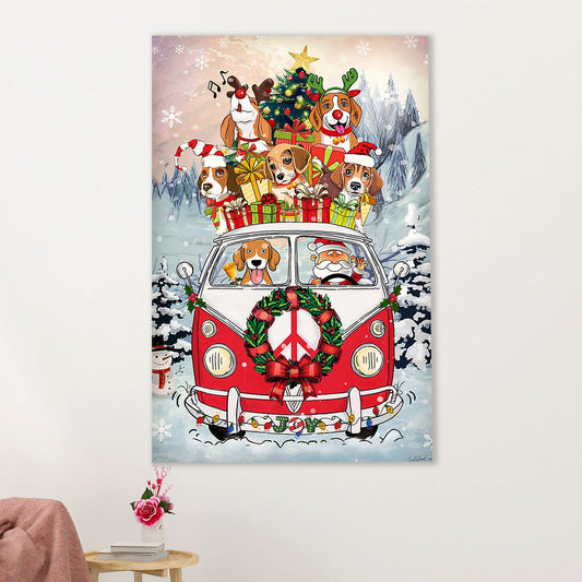 Beagle Dog Canvas Wall Art | Christmas Tree Santa Beagle | Gift for Pocket Beagle Puppies Lover