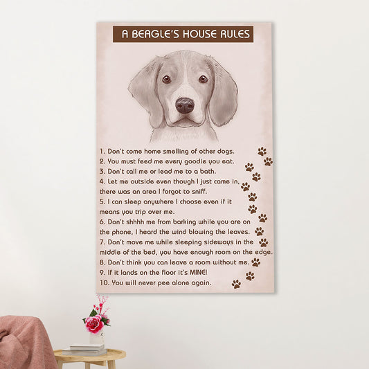 Beagle Dog Canvas Wall Art | Beagle's House Rules | Gift for Pocket Beagle Puppies Lover