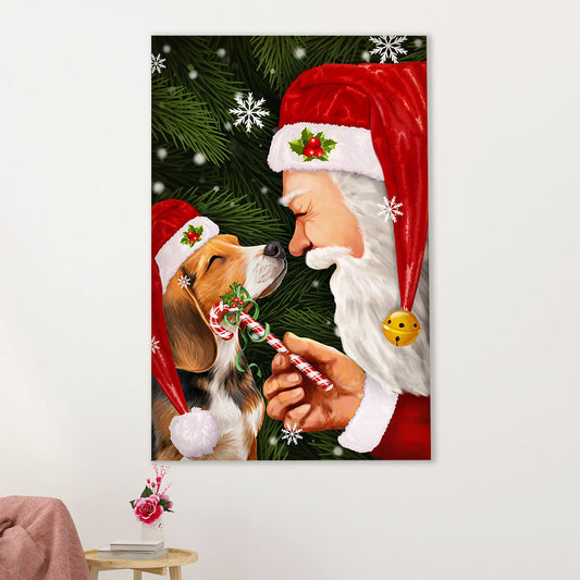 Beagle Dog Canvas Wall Art | Santa Claus Christmas Beagle | Gift for Pocket Beagle Puppies Lover