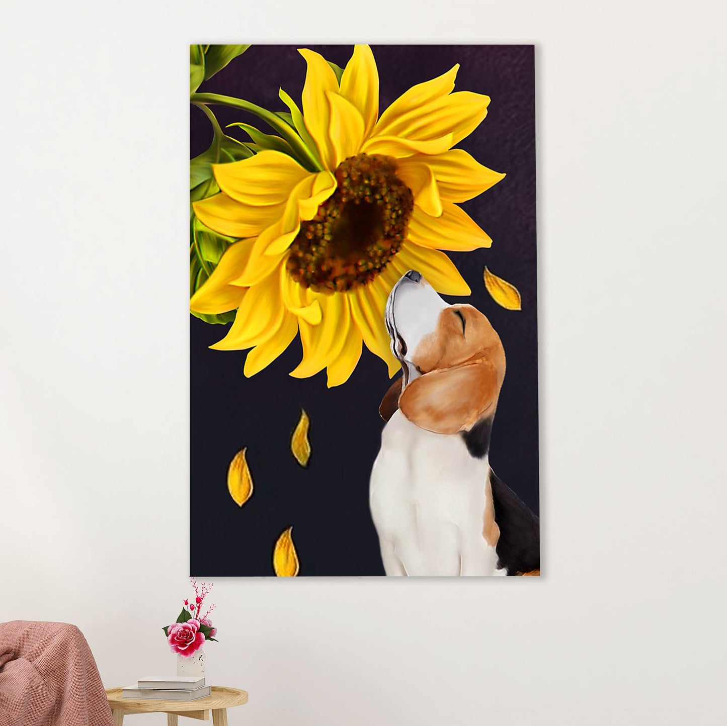 Beagle Dog Canvas Wall Art | Dog Sunflower | Gift for Pocket Beagle Puppies Lover