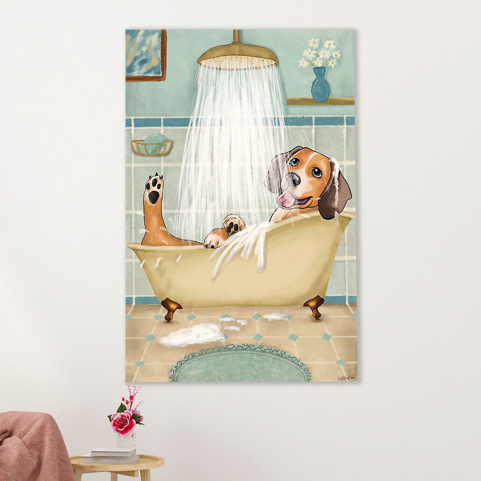 Beagle Dog Canvas Wall Art | Dog in Bath | Gift for Pocket Beagle Puppies Lover