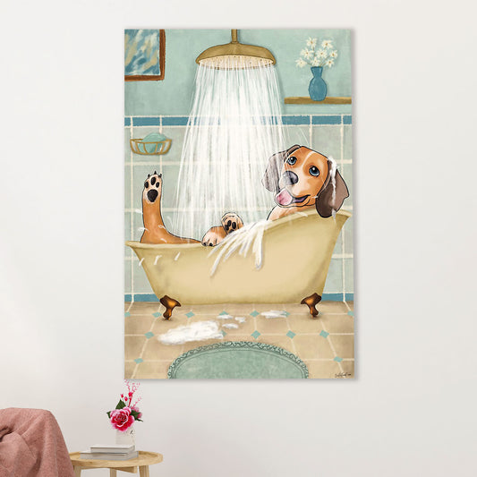 Beagle Dog Canvas Wall Art | Dog in Bath | Gift for Pocket Beagle Puppies Lover
