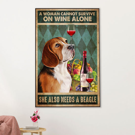Beagle Dog Canvas Wall Art | Woman Loves Wine & Beagle | Gift for Pocket Beagle Puppies Lover