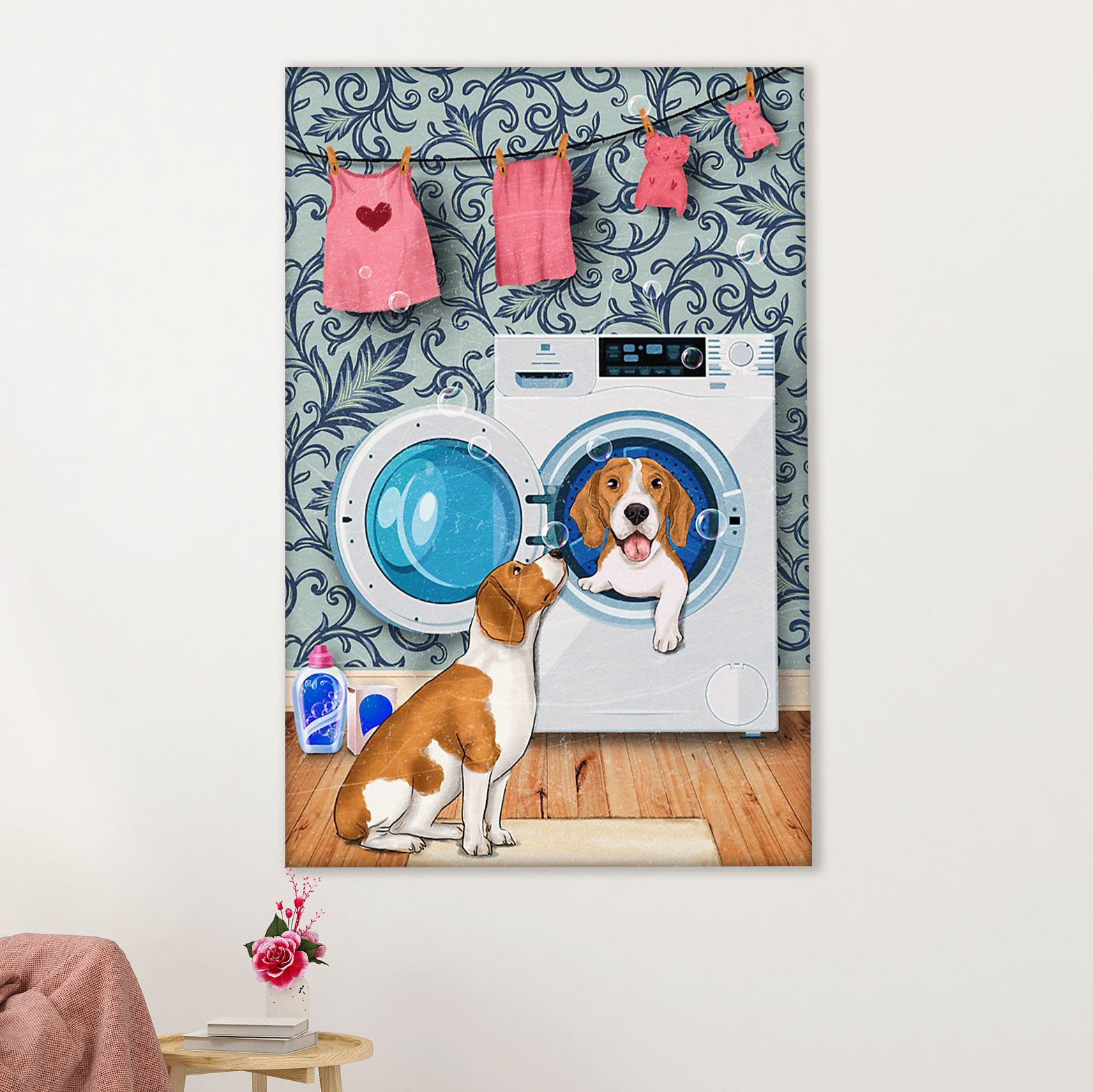 Beagle Dog Canvas Wall Art | Funny Beagles Washing Machine | Gift for Pocket Beagle Puppies Lover