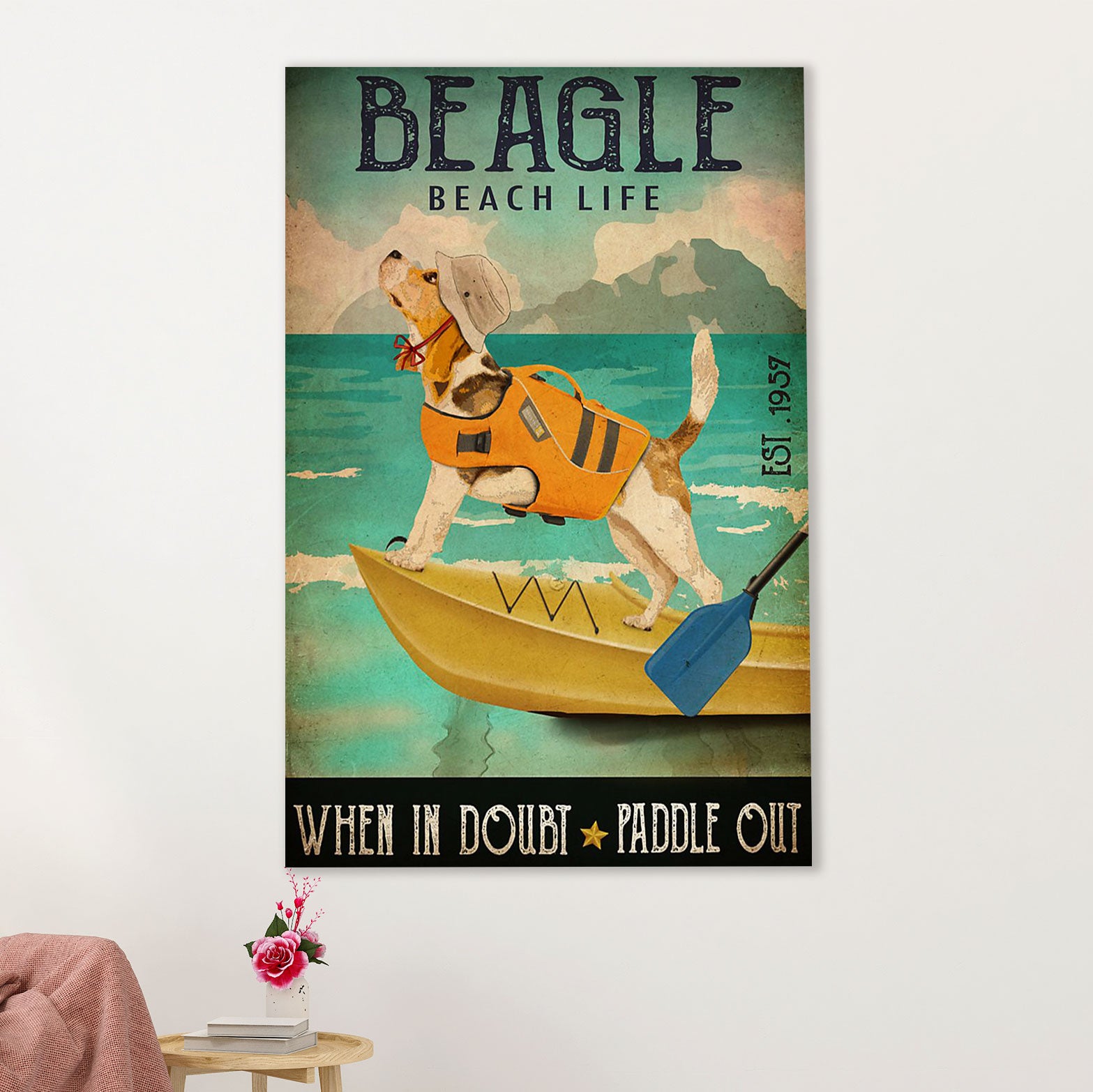 Beagle Dog Poster | Beagle Beach Life | Wall Art Gift for Pocket Beagle Puppies Lover