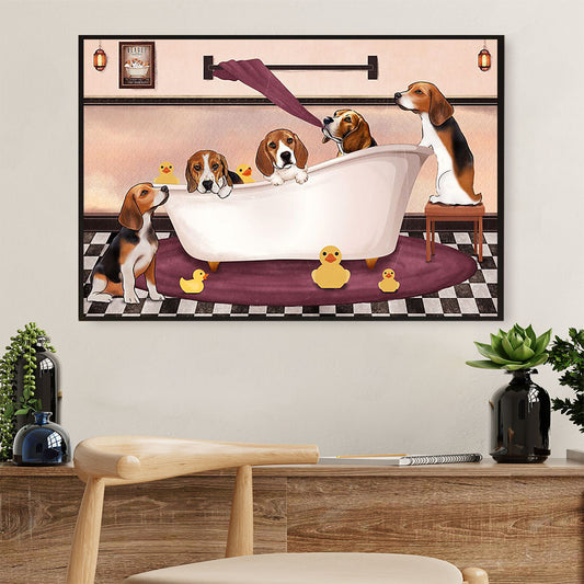 Beagle Dog Poster Prints | Funny Beagles in Bath | Wall Art Gift for Pocket Beagle Puppies Lover