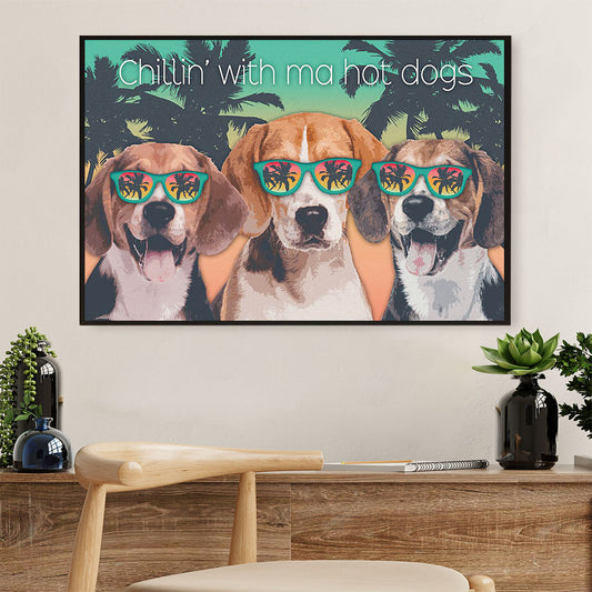 Beagle Dog Poster Prints | Chillin With My Dog Summer Beach | Wall Art Gift for Pocket Beagle Puppies Lover