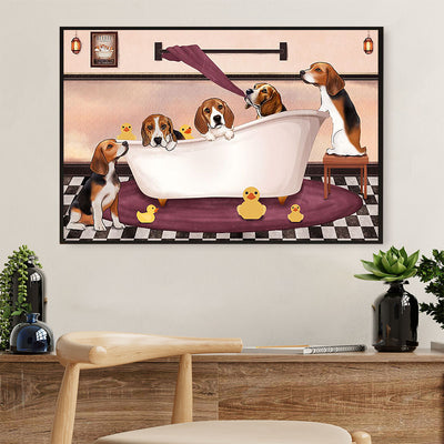 Beagle Dog Canvas Wall Art Prints | Funny Beagles in Bath | Home Décor Gift for Pocket Beagle Puppies Lover