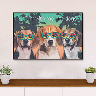 Beagle Dog Poster Prints | Chillin With My Dog Summer Beach | Wall Art Gift for Pocket Beagle Puppies Lover