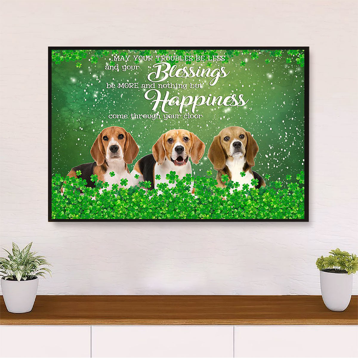 Beagle Dog Canvas Wall Art Prints | St.Patrick's Day | Home Décor Gift for Pocket Beagle Puppies Lover