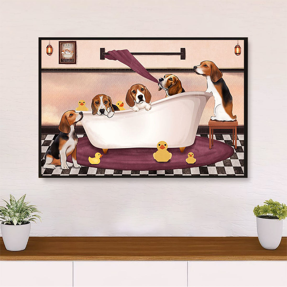 Beagle Dog Canvas Wall Art Prints | Funny Beagles in Bath | Home Décor Gift for Pocket Beagle Puppies Lover
