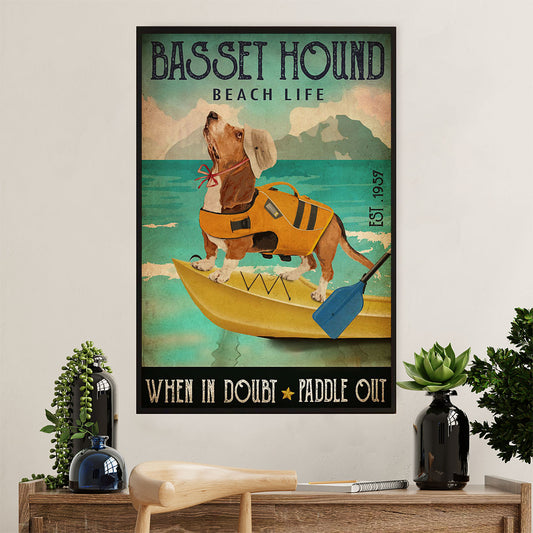 Basset Hound Dog Poster | Dog Beach Life | Wall Art Gift for Miniature Basset Hound Puppies Lover