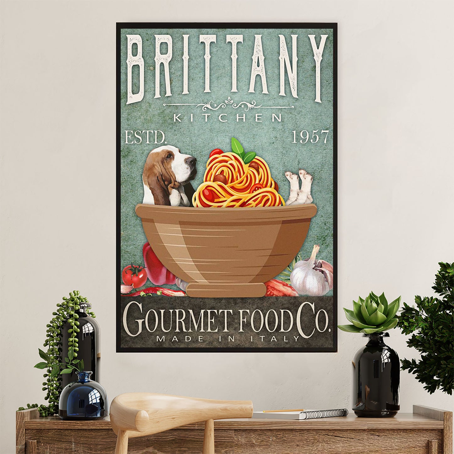 Basset Hound Dog Canvas Wall Art | Brittany Kitchen | Gift for Miniature Puppies Lover