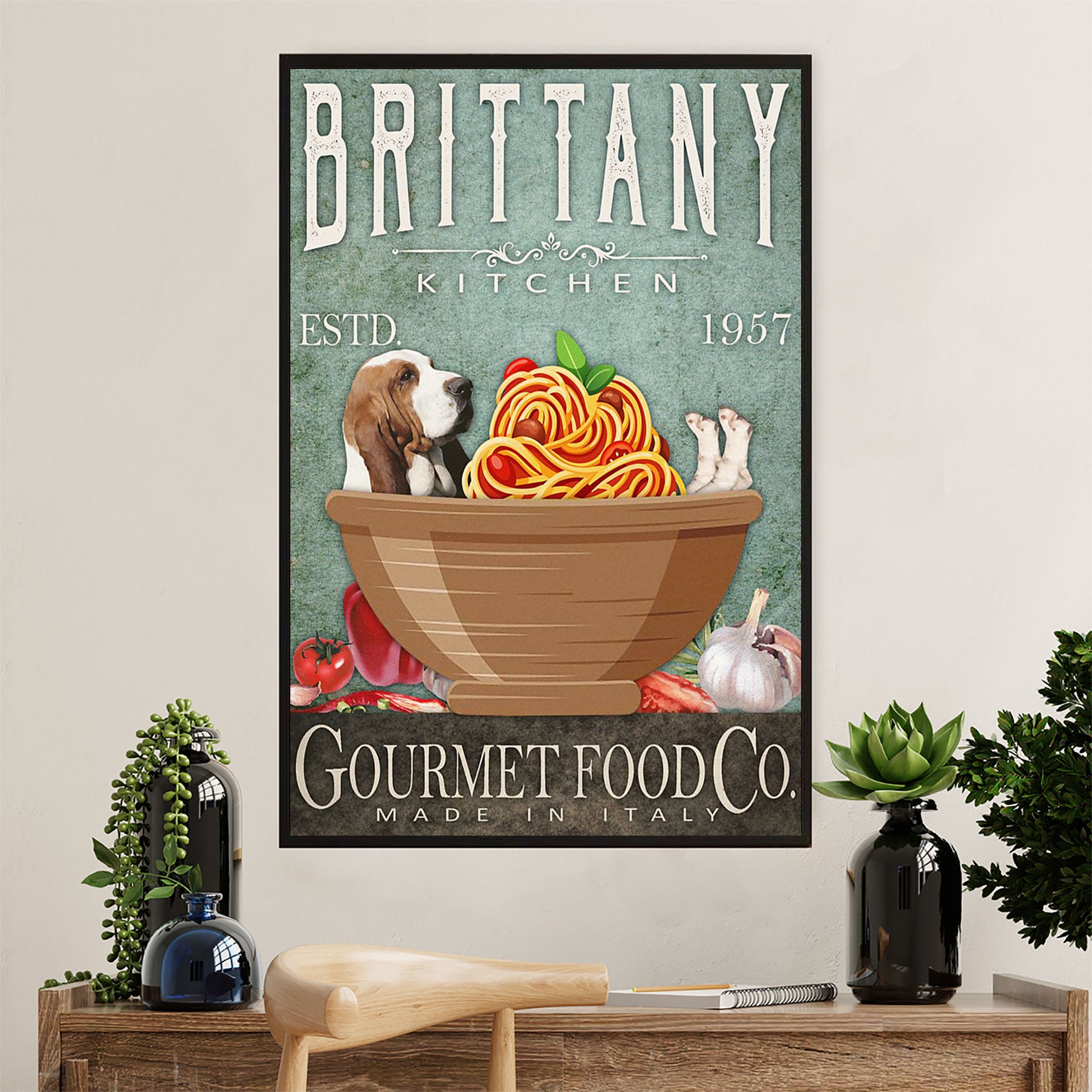 Basset Hound Dog Canvas Wall Art | Brittany Kitchen | Gift for Miniature Puppies Lover