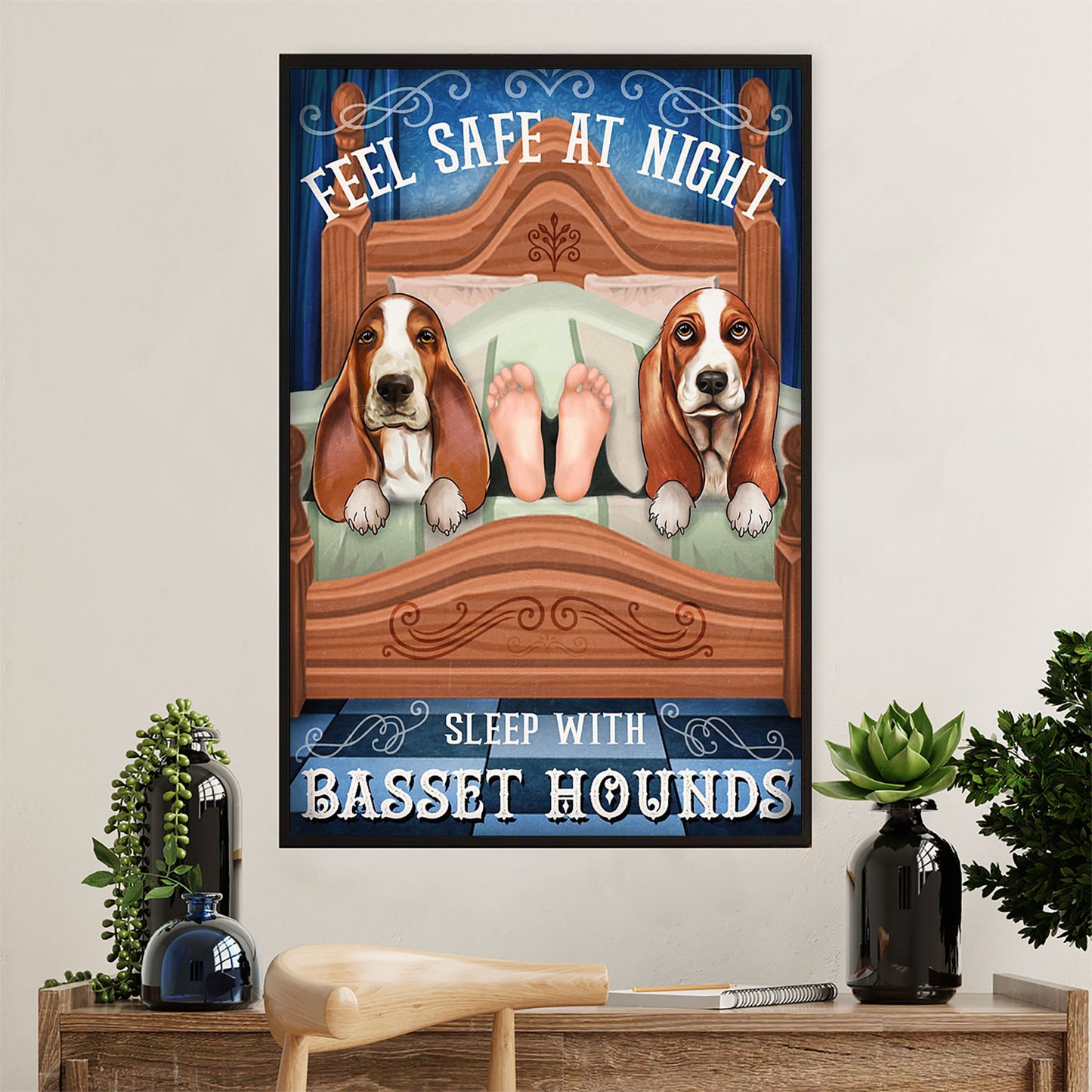 Basset Hound Dog Canvas Wall Art | Sleep With Dog | Gift for Miniature Puppies Lover