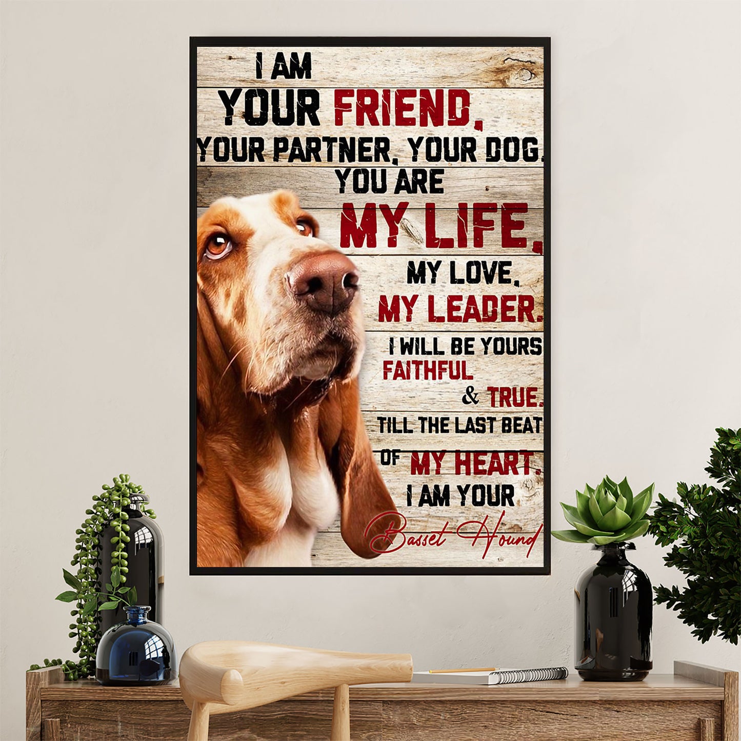Basset Hound Dog Canvas Wall Art | I Am Your Friend | Gift for Miniature Puppies Lover