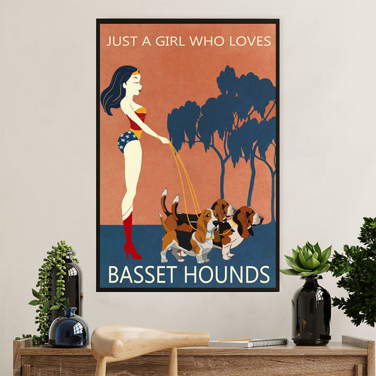 Basset Hound Dog Poster | Wonder Woman Loves Basset Hound | Wall Art Gift for Miniature Basset Hound Puppies Lover