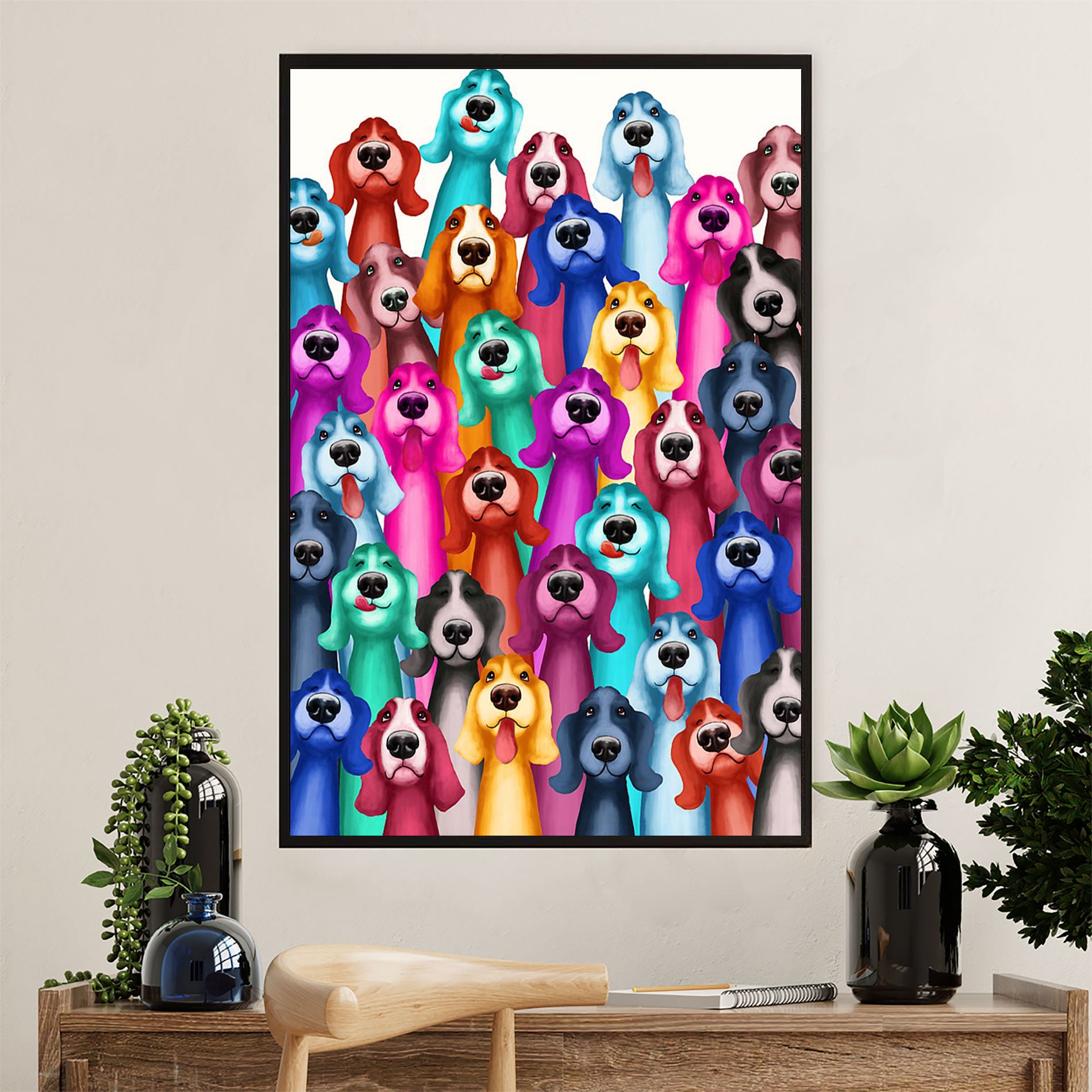 Basset Hound Dog Poster | Multi Dog | Wall Art Gift for Miniature Basset Hound Puppies Lover