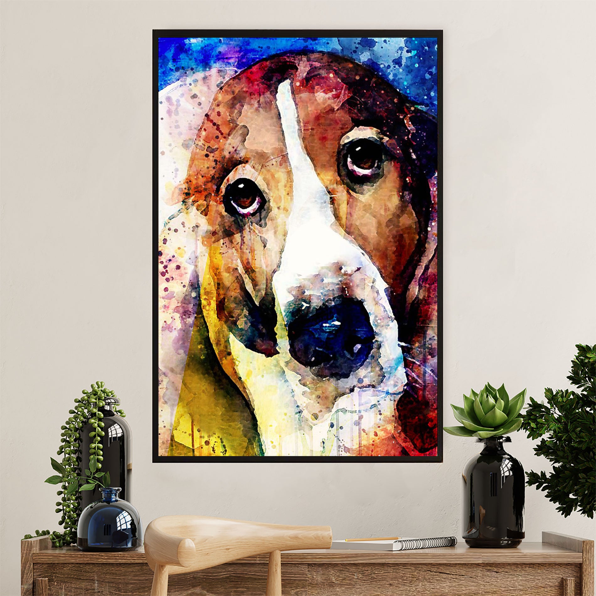 Basset Hound Dog Canvas Wall Art | Watercolor Dog Paitning | Gift for Miniature Puppies Lover