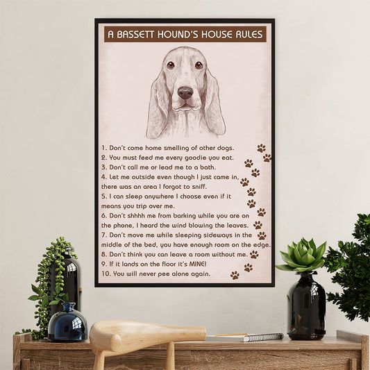 Basset Hound Dog Poster | Dog's House Rules | Wall Art Gift for Miniature Basset Hound Puppies Lover