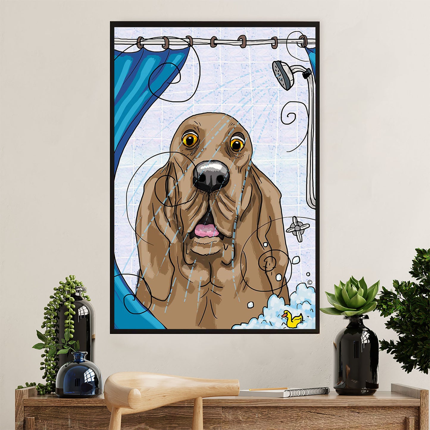 Basset Hound Dog Poster | Funny Dog In Bath | Wall Art Gift for Miniature Basset Hound Puppies Lover