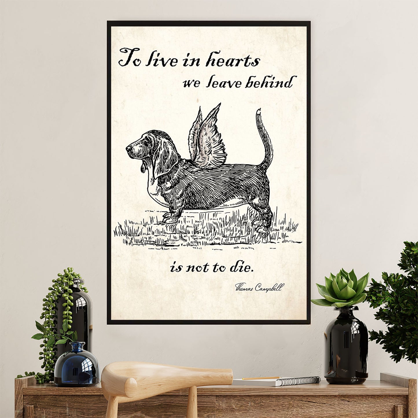 Basset Hound Dog Canvas Wall Art | Memorial Dog | Gift for Miniature Puppies Lover
