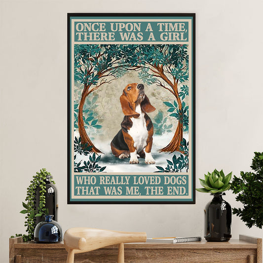 Basset Hound Dog Poster | Girl Loves Dogs | Wall Art Gift for Miniature Basset Hound Puppies Lover