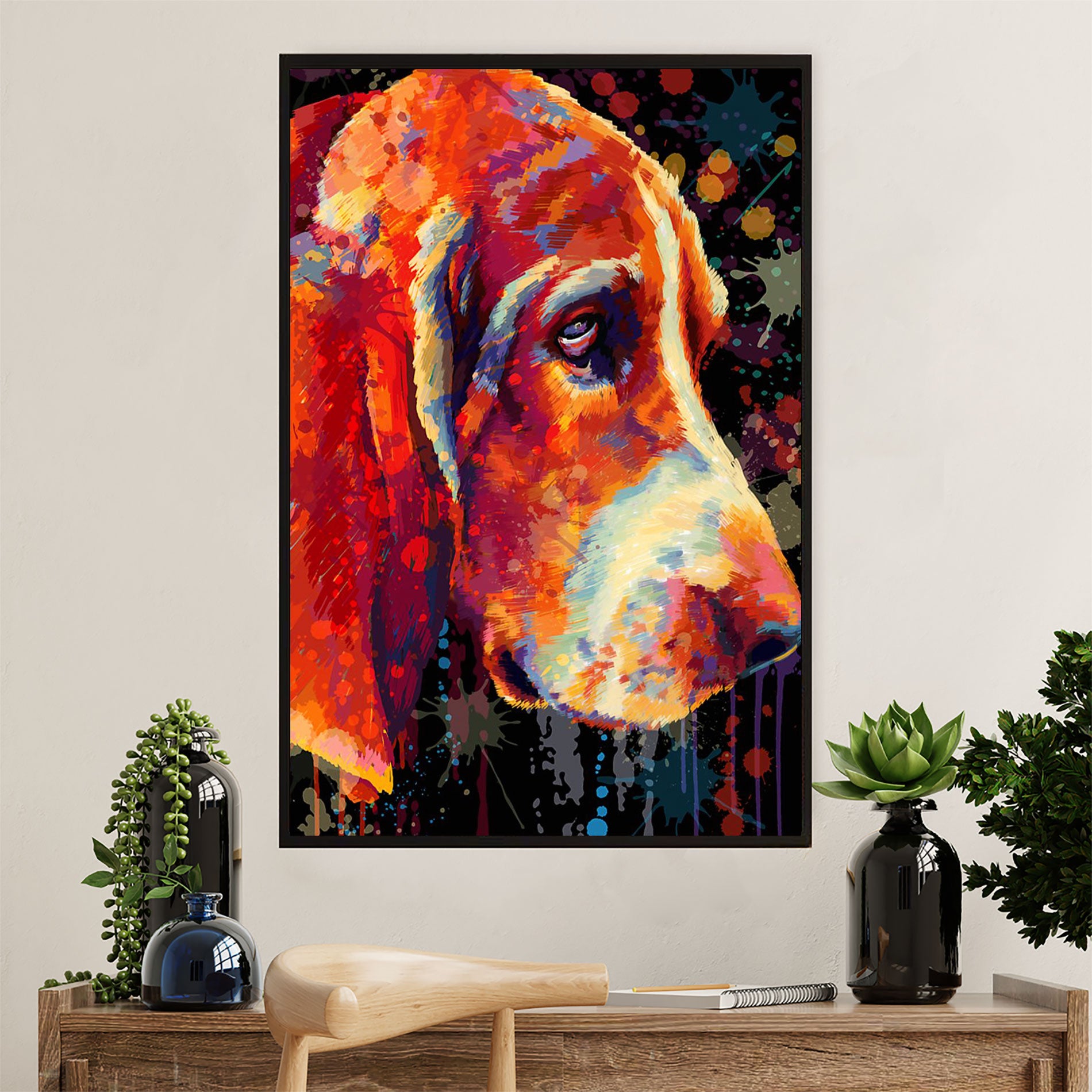 Basset Hound Dog Canvas Wall Art | Watercolor Dog Paitning | Gift for Miniature Puppies Lover
