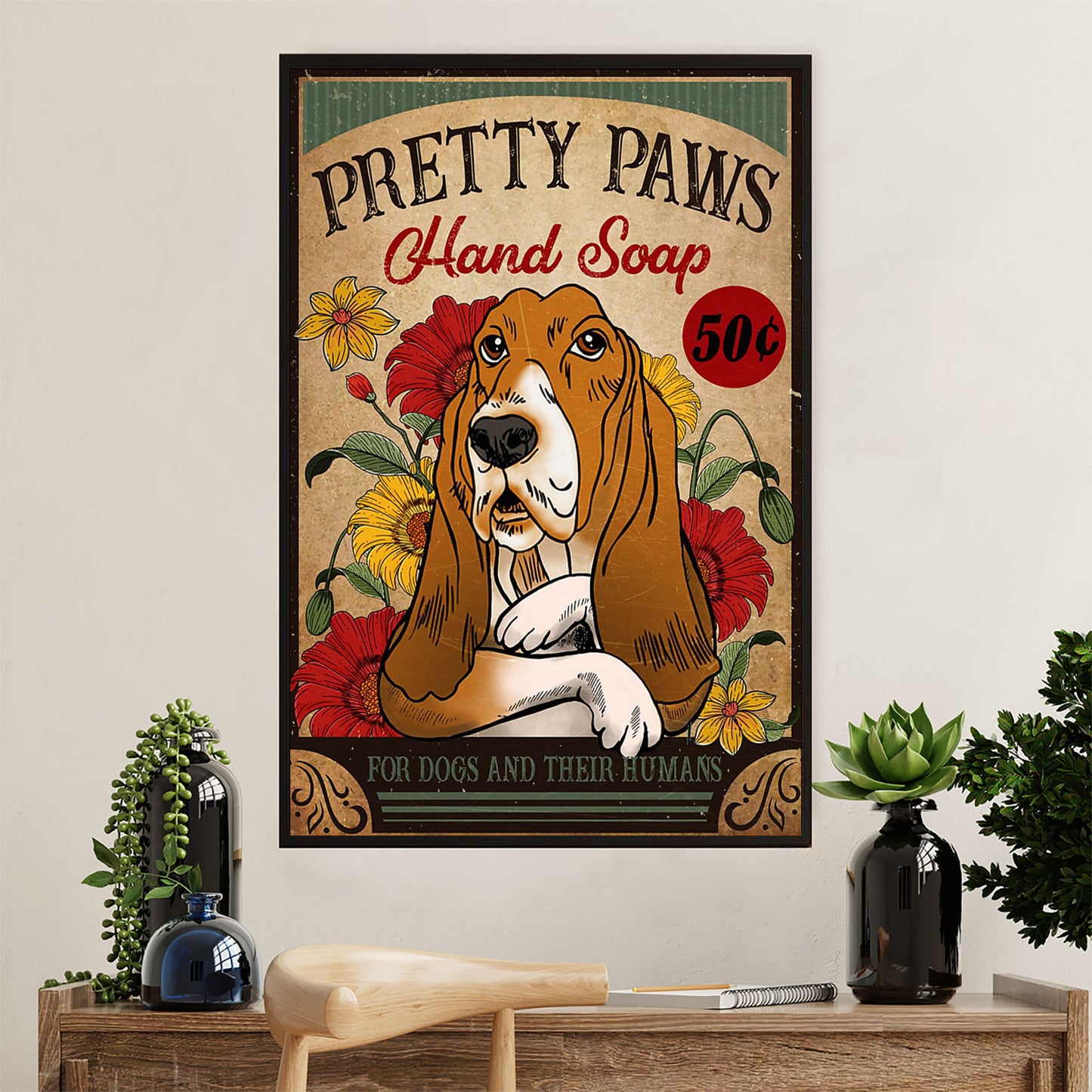 Basset Hound Dog Poster | Pretty Paws | Wall Art Gift for Miniature Basset Hound Puppies Lover