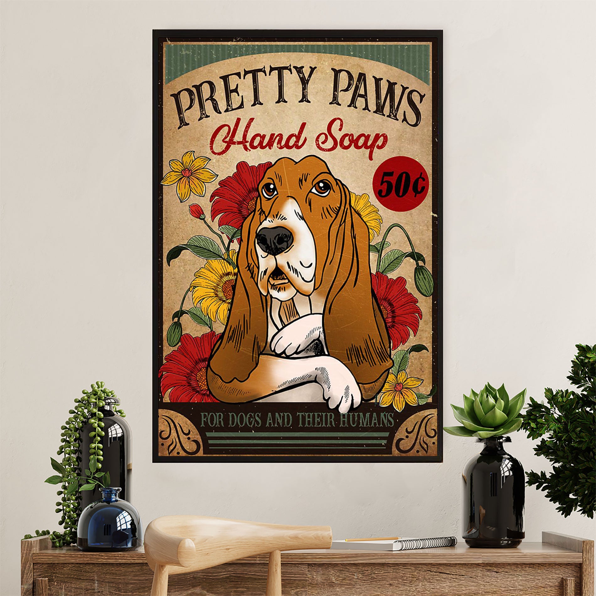 Basset Hound Dog Poster | Pretty Paws | Wall Art Gift for Miniature Basset Hound Puppies Lover