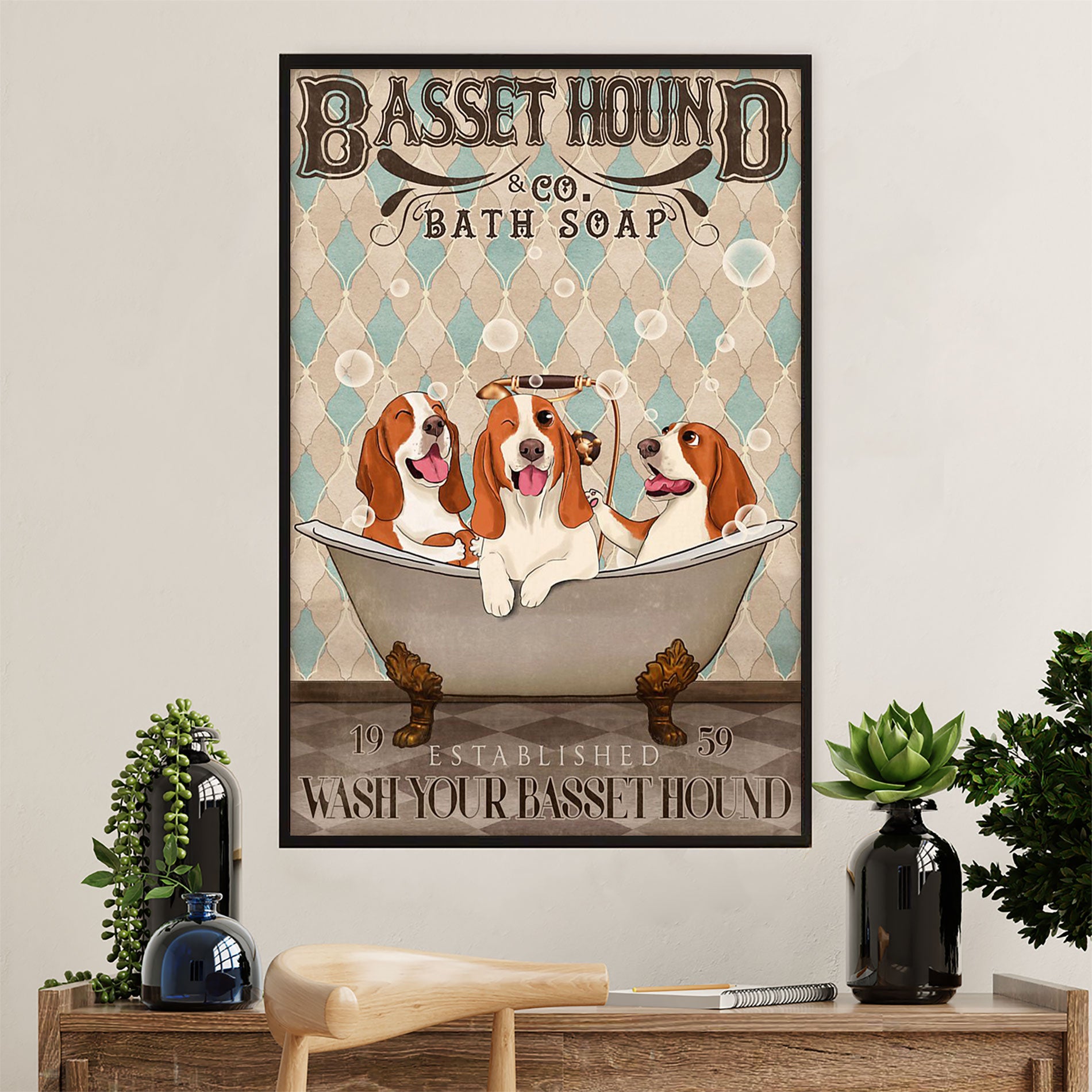Basset Hound Dog Poster | Dog Bath Soap | Wall Art Gift for Miniature Basset Hound Puppies Lover