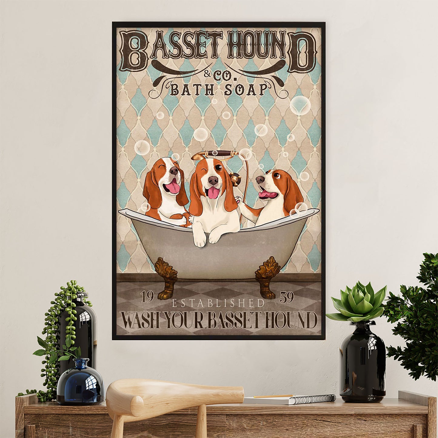Basset Hound Dog Canvas Wall Art | Dog Bath Soap | Gift for Miniature Puppies Lover