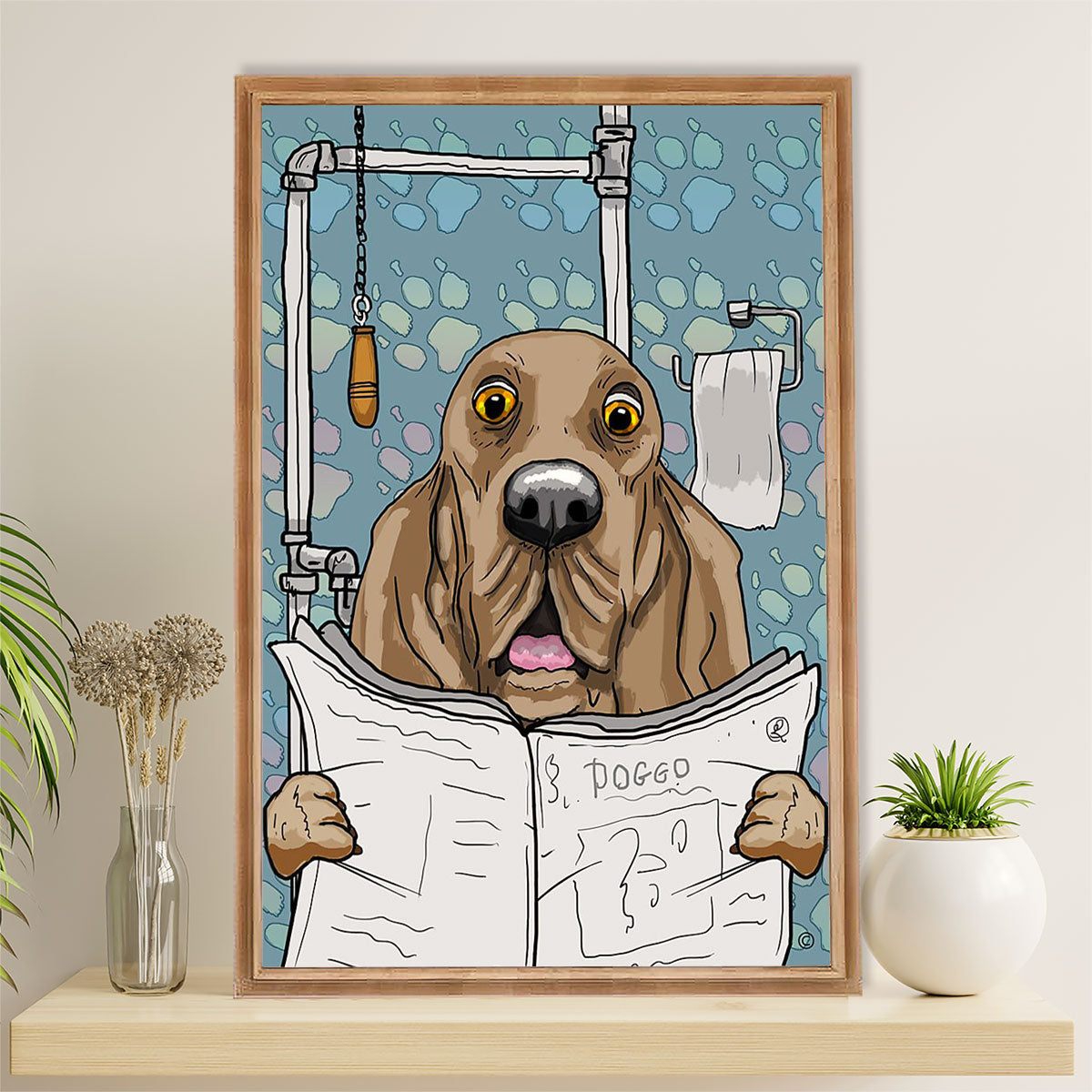 Basset Hound Dog Poster | Funny Dog In Toilet | Wall Art Gift for Miniature Basset Hound Puppies Lover